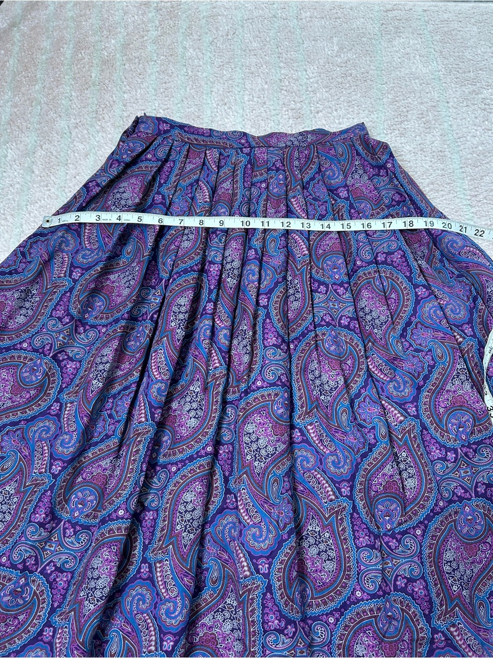 Vintage Pendleton Purple Blue Paisley Pleated Midi Skirt Size 6 Petite 26" Waist - Picture 7 of 9